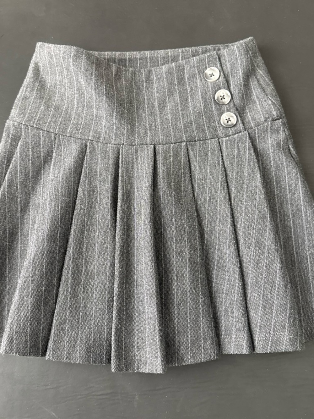 Zara Gray Pinstripe Pleated Mini Skirt with Side Buttons